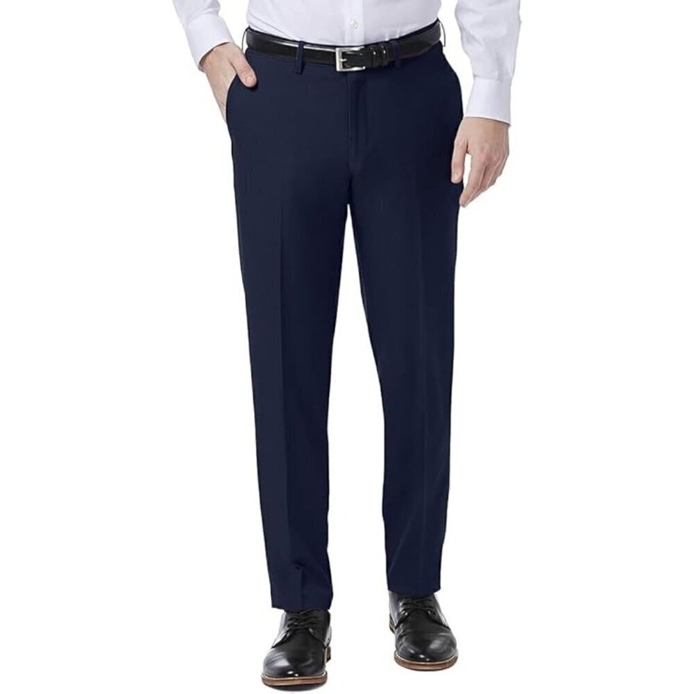 NWT Haggar Men's Premium Comfort Dress Slim Fit Flat Front Pant - 36x32 Navy